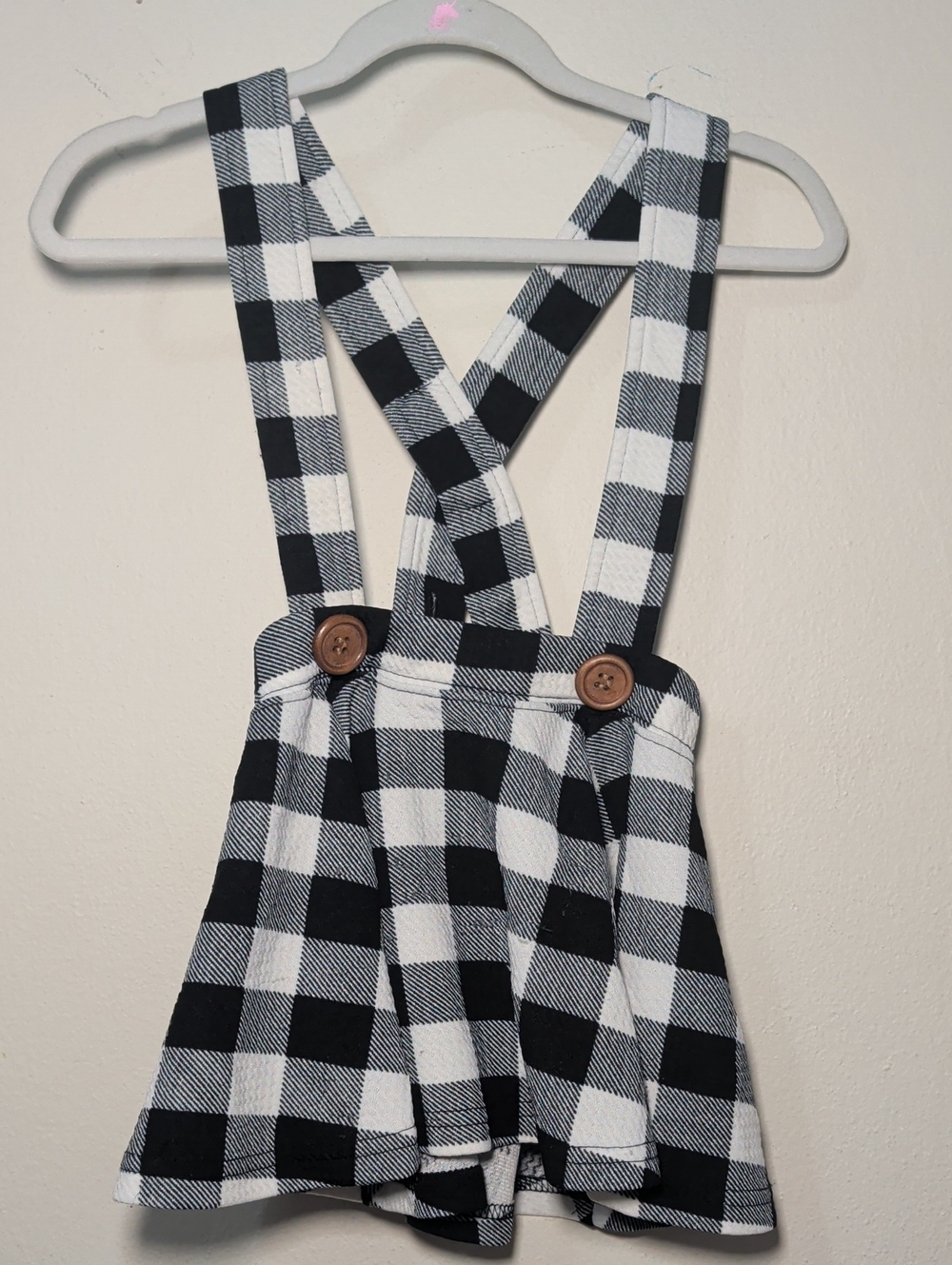 Sew Sassy Black + White Gingham Suspender Skirt Crisscross Straps Girls Size 2T